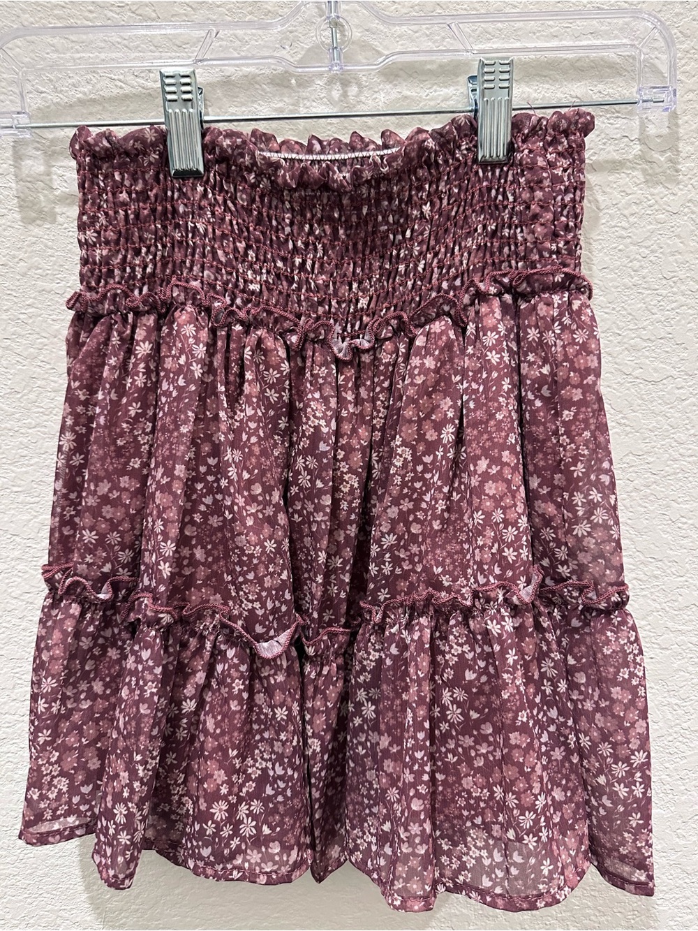 Alter’d State Mauve Floral Smocked Tiered Mini Skirt Size Small Cottagecore Boho